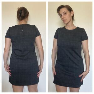 LOFT Windowpane Plaid Dress Grey Minimalist Preppy Academia Small